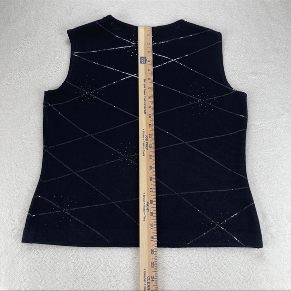 St. John Black Sequins Tank Top Knit Sparkle Evening Wear Women’s Sz M Luxury - Picture 9 of 9